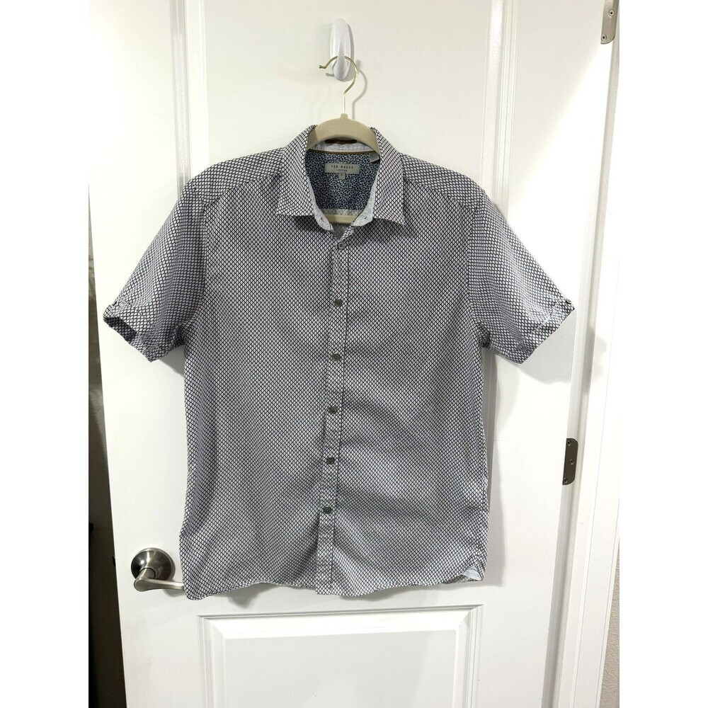 Ted Baker London Size 4 Dress Shirt Cotton Print Button Up womens pink blue